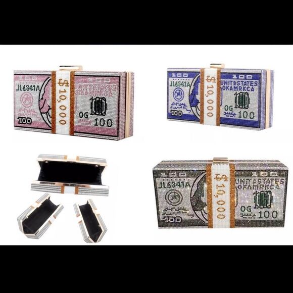 Rhinestone US Dollars Clutch Bag. - Picture 1 of 14
